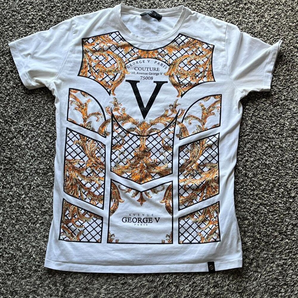 Avenue George V Paris White Y2K Studded Shirt Men Large Streetwear Casual Tee